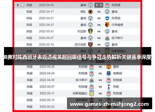 B席对阵西班牙表现透视英超回暖信号与争冠走势解析关键赛季深度